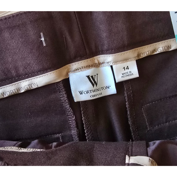 Worthington Curvy Trouser Leg Pants Women's 14 Brown NWT - Picture 4 of 16